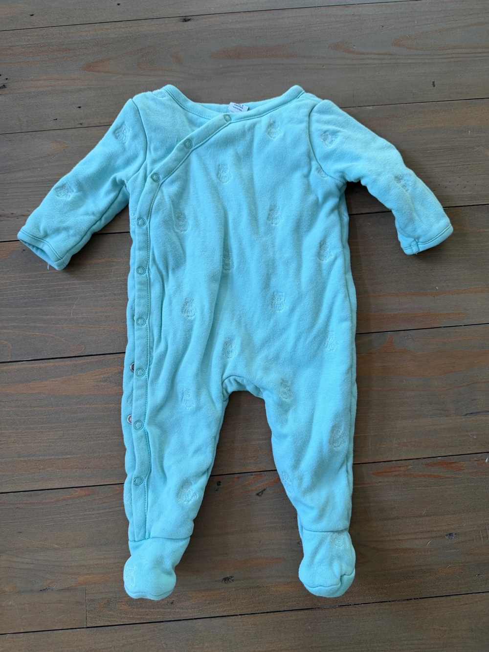 Janie and Jack Soft Blue Baby Owl One-Piece Footed Outfit - 0-3 Months
